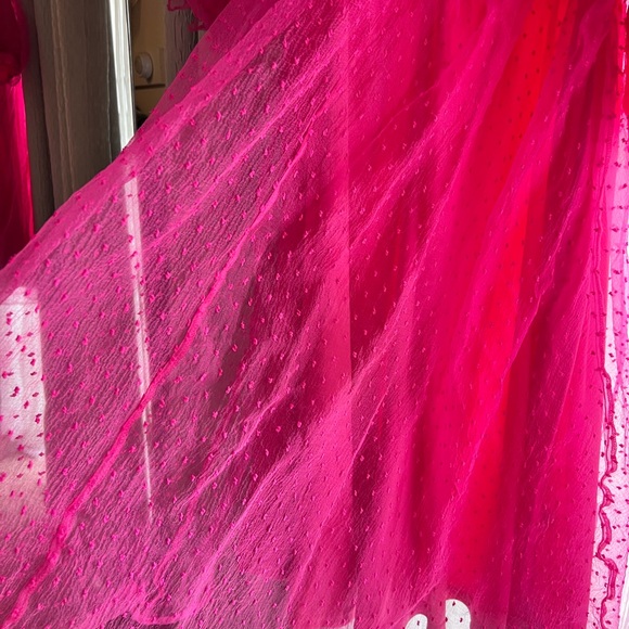 Pink Puff Sleeve V-Neck Babydoll Midi Dress - Picture 4 of 6